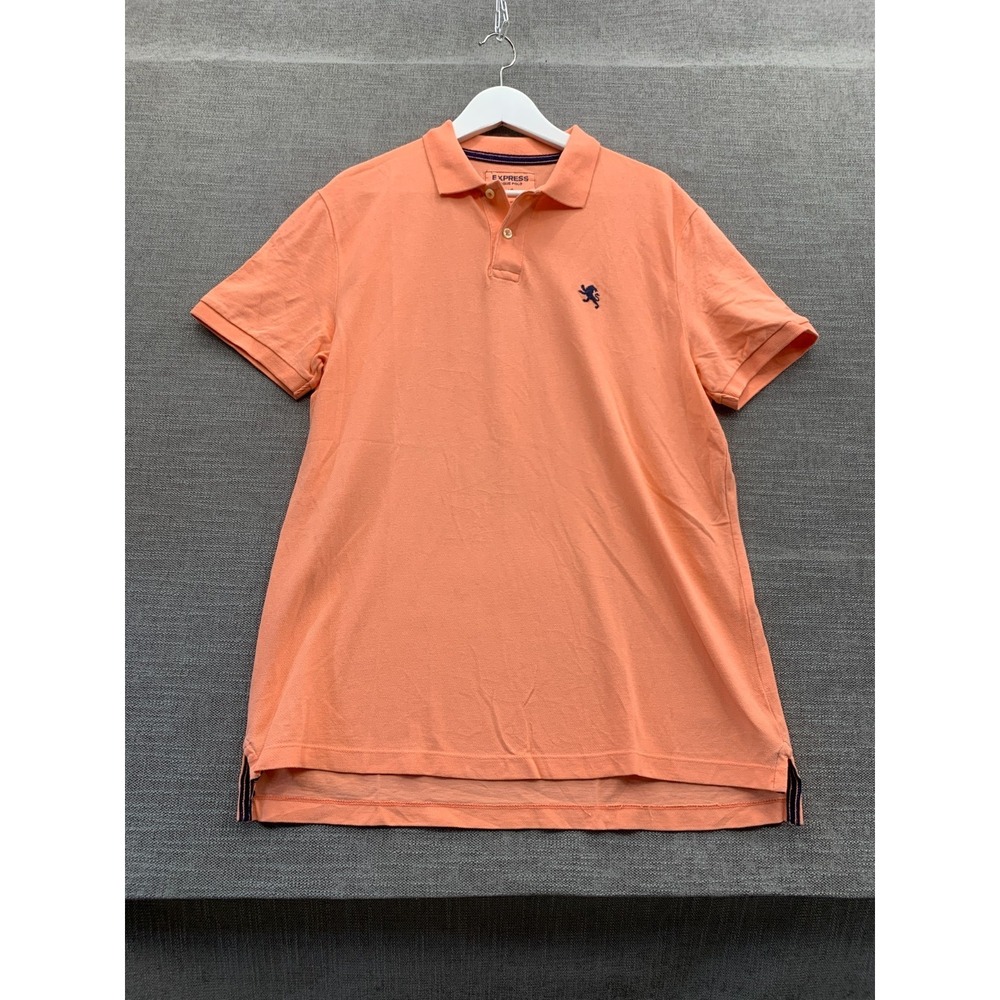 Express Pique Polo Shirt Mens Large Peach Side Slit High Low Hem Golf Tennis